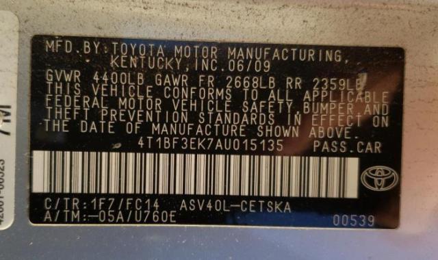 Photo 10 from auction – 2010 TOYOTA CAMRY BASE with VIN 4T1BF3EK7AU015135