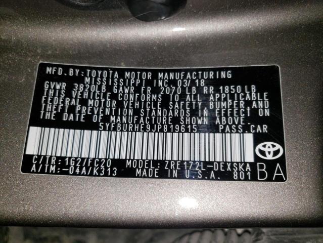 Photo 10 from auction – 2018 TOYOTA COROLLA L with VIN 5YFBURHE9JP819615