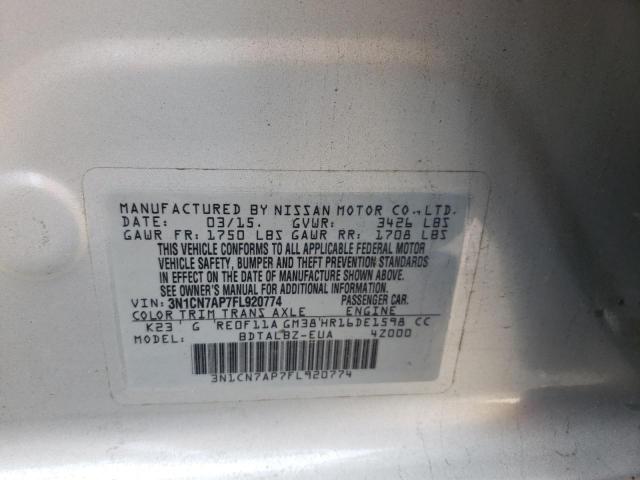 Photo 10 from auction – 2015 NISSAN VERSA S with VIN 3N1CN7AP7FL920774