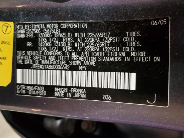 Photo 10 from auction – 2006 TOYOTA HIGHLANDER with VIN JTEEW21A860006642