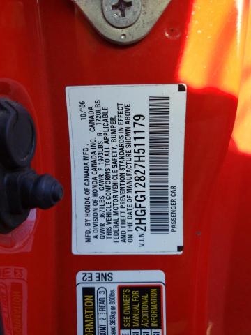 Photo 10 from auction – 2007 HONDA CIVIC EX with VIN 2HGFG12827H511179