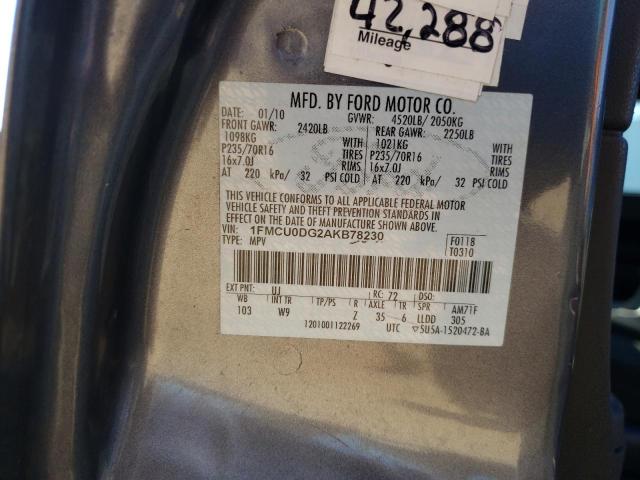 Photo 10 from auction – 2010 FORD ESCAPE XLT with VIN 1FMCU0DG2AKB78230