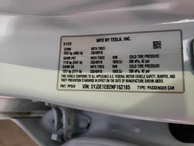 Photo 10 from auction – 2022 TESLA MODEL 3 with VIN 5YJ3E1EB2NF162185