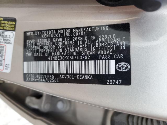 Photo 10 from auction – 2005 TOYOTA CAMRY LE with VIN 4T1BE30K05U403792
