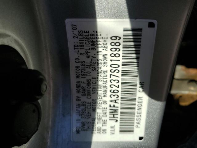 Photo 10 from auction – 2007 HONDA CIVIC HYBR with VIN JHMFA36237S018989