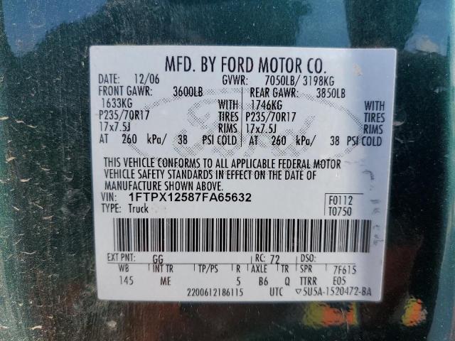 Photo 10 from auction – 2007 FORD F150 with VIN 1FTPX12587FA65632