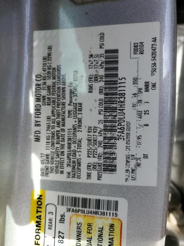 Photo 10 from auction – 2017 FORD FUSION SE with VIN 3FA6P0LU4HR381115