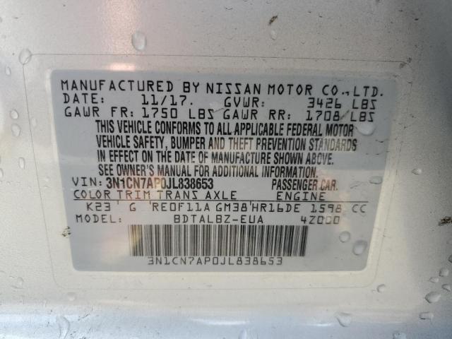 Photo 10 from auction – 2018 NISSAN VERSA S with VIN 3N1CN7AP0JL838653