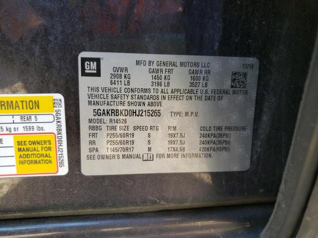 Photo 10 from auction – 2017 BUICK ENCLAVE with VIN 5GAKRBKD0HJ215265