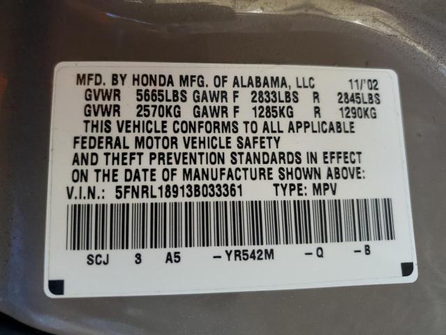 Photo 10 from auction – 2003 HONDA ODYSSEY EX with VIN 5FNRL18913B033361