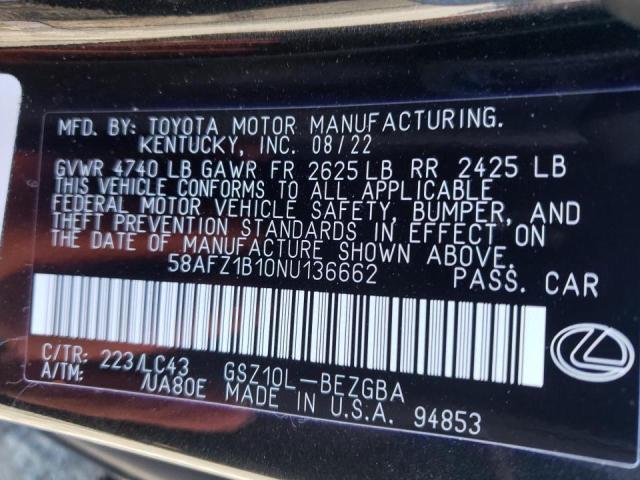 Photo 10 from auction – 2022 LEXUS ES 350 BAS with VIN 58AFZ1B10NU136662
