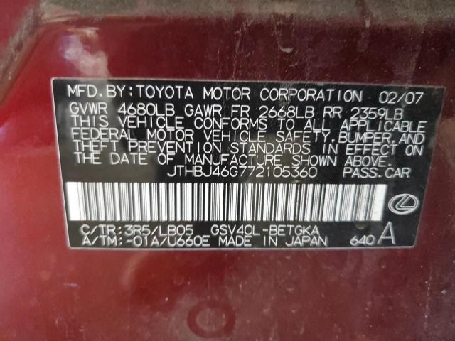 Photo 10 from auction – 2007 LEXUS ES 350 with VIN JTHBJ46G772105360
