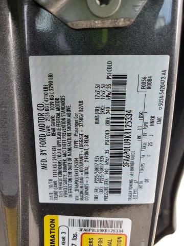 Photo 10 from auction – 2019 FORD FUSION SE with VIN 3FA6P0LU9KR125334