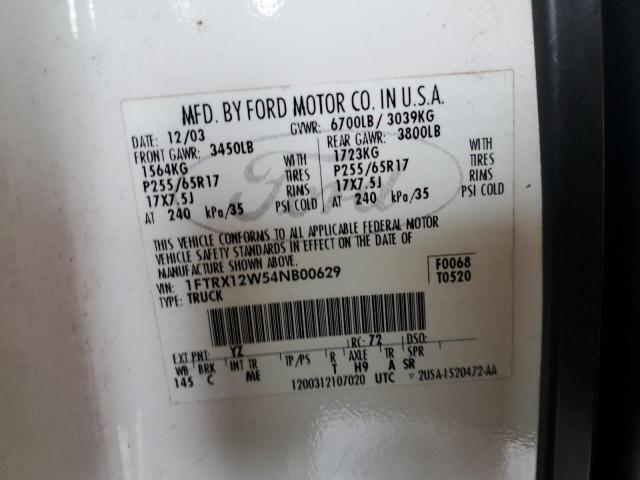 Photo 10 from auction – 2004 FORD F150 with VIN 1FTRX12W54NB00629