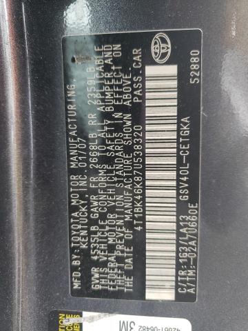 Photo 10 from auction – 2007 TOYOTA CAMRY LE with VIN 4T1BK46K87U538320