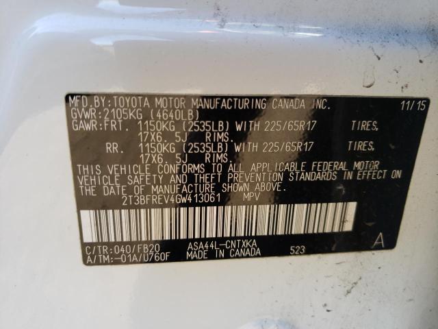 Photo 10 from auction – 2016 TOYOTA RAV4 LE with VIN 2T3BFREV4GW413061