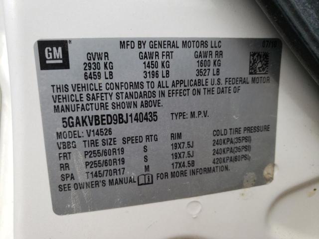 Photo 10 from auction – 2011 BUICK ENCLAVE CX with VIN 5GAKVBED9BJ140435