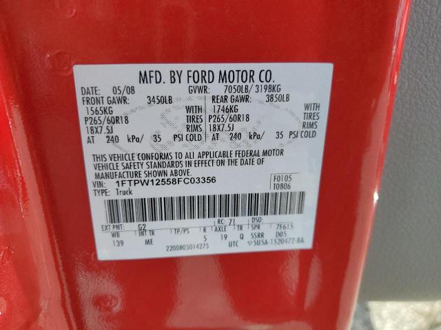 Photo 10 from auction – 2008 FORD F150 SUPER with VIN 1FTPW12558FC03356