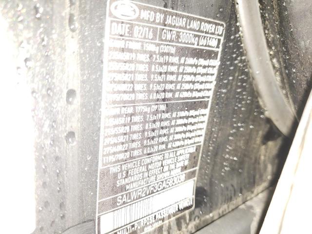 Photo 10 from auction – 2016 LAND ROVER RANGE ROVE with VIN SALWR2VF3GA583038