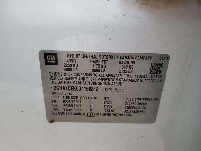 Photo 10 from auction – 2016 CHEVROLET EQUINOX LT with VIN 2GNALCEK5G1150232