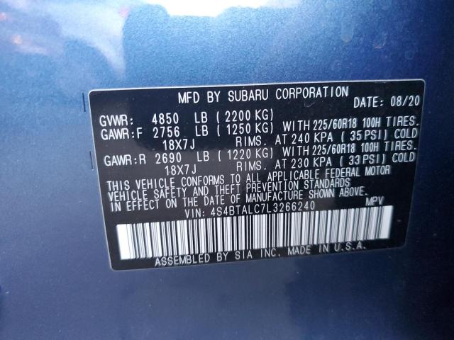 Photo 10 from auction – 2020 SUBARU OUTBACK LI with VIN 4S4BTALC7L3266240