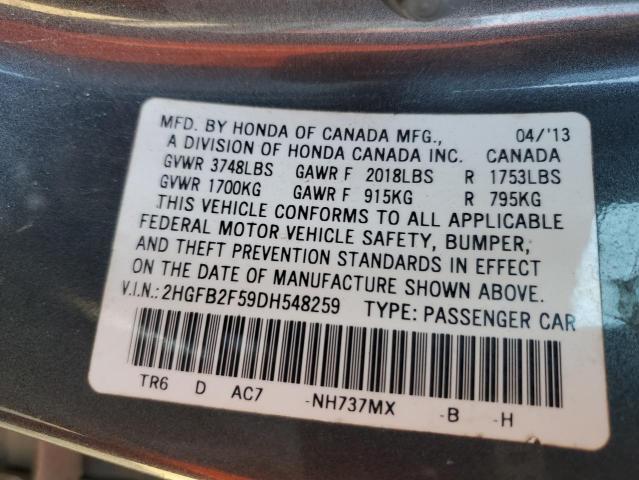 Photo 10 from auction – 2013 HONDA CIVIC LX with VIN 2HGFB2F59DH548259
