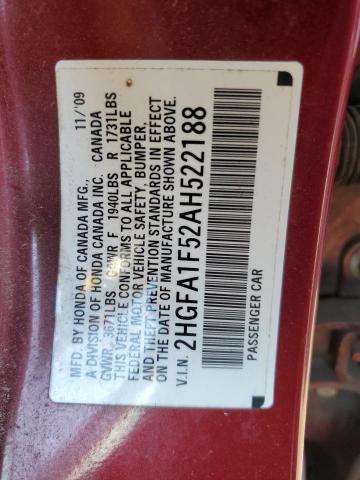 Photo 10 from auction – 2010 HONDA CIVIC LX with VIN 2HGFA1F52AH522188