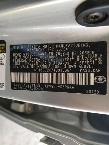 Photo 10 from auction – 2004 TOYOTA CAMRY LE with VIN 4T1BE32K74U930661