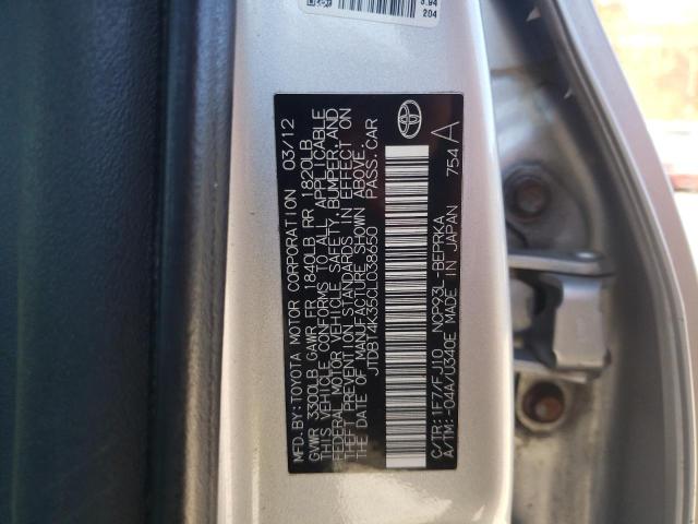 Photo 10 from auction – 2012 TOYOTA YARIS with VIN JTDBT4K35CL038650