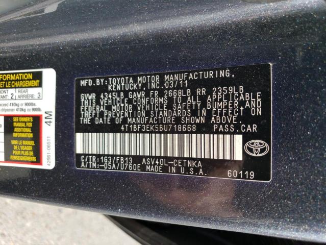 Photo 10 from auction – 2011 TOYOTA CAMRY BASE with VIN 4T1BF3EK5BU718668