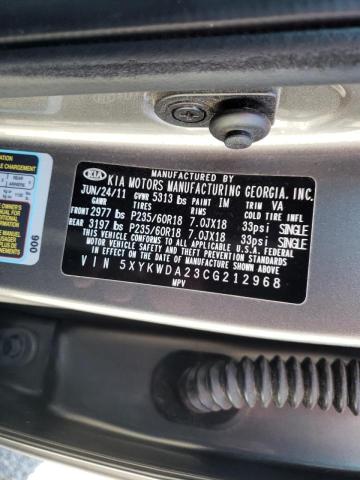 Photo 10 from auction – 2012 KIA SORENTO SX with VIN 5XYKWDA23CG212968