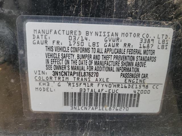 Photo 10 from auction – 2014 NISSAN VERSA S/S with VIN 3N1CN7AP1EL876270