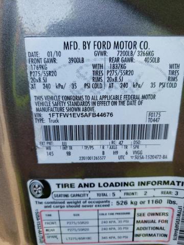 Photo 10 from auction – 2010 FORD F150 SUPER with VIN 1FTFW1EV5AFB44676