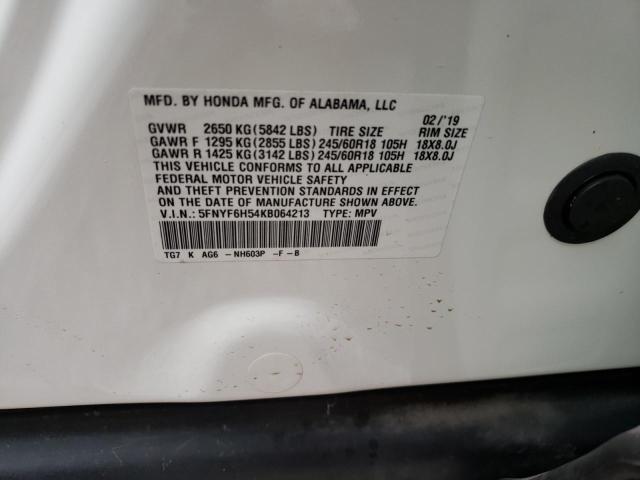 Photo 10 from auction – 2019 HONDA PILOT EXL with VIN 5FNYF6H54KB064213