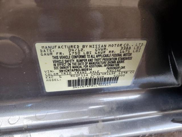 Photo 10 from auction – 2012 NISSAN VERSA S with VIN 3N1CN7AP8CL902814