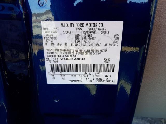 Photo 10 from auction – 2008 FORD F150 SUPER with VIN 1FTPW14508FA30343