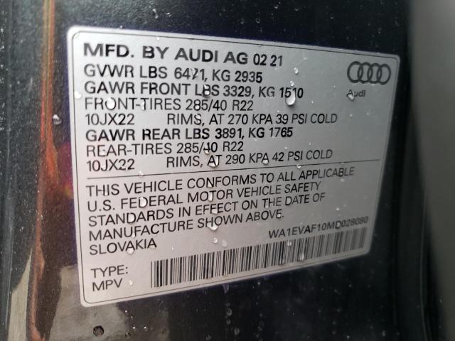 Photo 10 from auction – 2021 AUDI Q8 PREMIUM with VIN WA1EVAF10MD028080