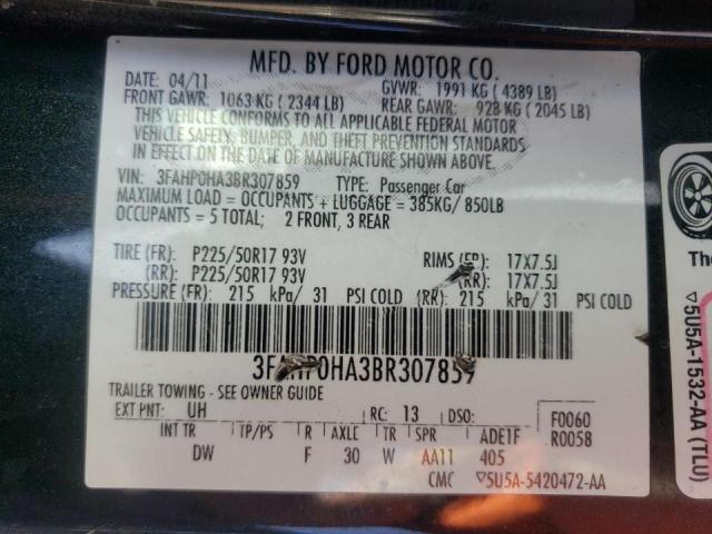 Photo 10 from auction – 2011 FORD FUSION SE with VIN 3FAHP0HA3BR307859