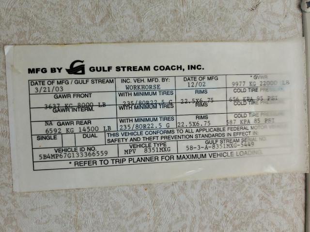 Photo 10 from auction – 2003 GULF STREAM SUN VOYAGE with VIN 5B4MP67G133366559