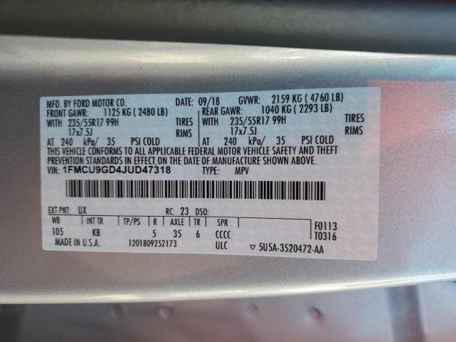 Photo 10 from auction – 2018 FORD ESCAPE SE with VIN 1FMCU9GD4JUD47318
