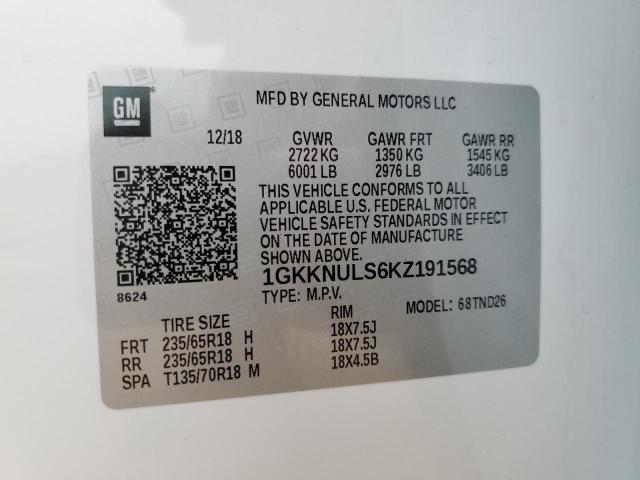 Photo 10 from auction – 2019 GMC ACADIA SLT with VIN 1GKKNULS6KZ191568