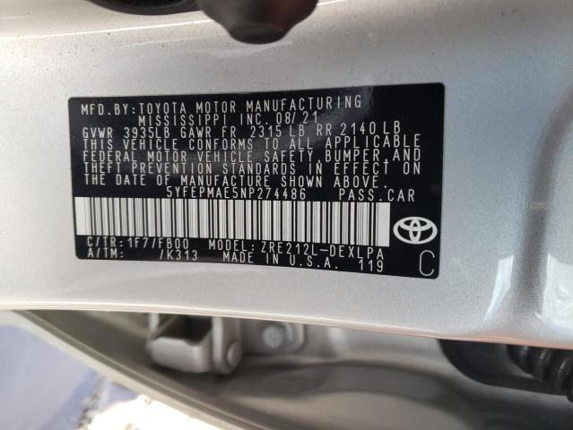 Photo 10 from auction – 2022 TOYOTA COROLLA LE with VIN 5YFEPMAE5NP274486