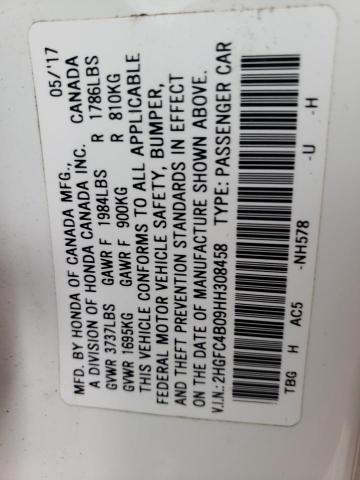 Photo 10 from auction – 2017 HONDA CIVIC LX with VIN 2HGFC4B09HH308458