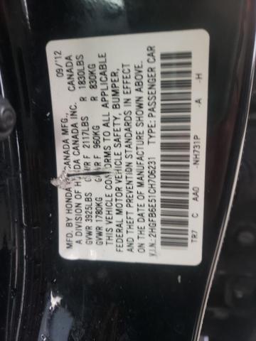 Photo 10 from auction – 2012 HONDA CIVIC SI with VIN 2HGFB6E51CH706231