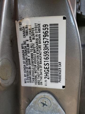 Photo 10 from auction – 2003 HONDA CIVIC LX with VIN 2HGES16593H579659