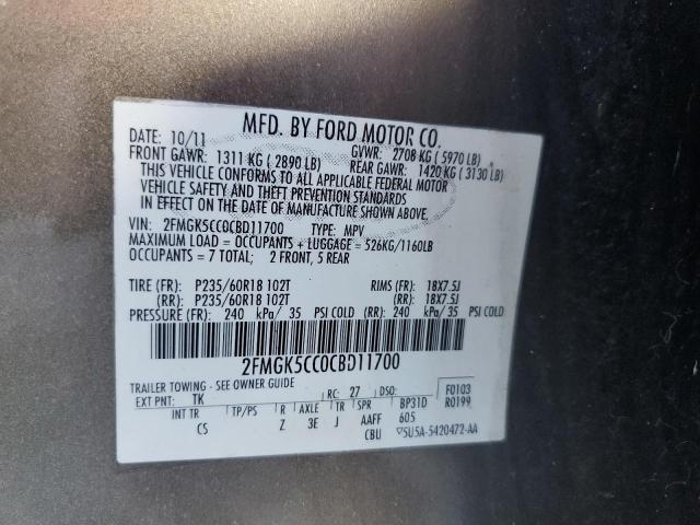 Photo 10 from auction – 2012 FORD FLEX SEL with VIN 2FMGK5CC0CBD11700