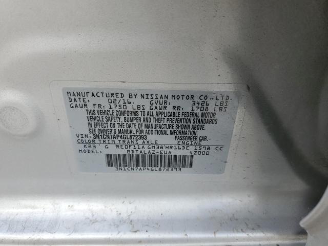 Photo 10 from auction – 2016 NISSAN VERSA S with VIN 3N1CN7AP4GL872393