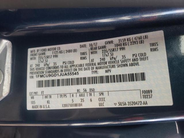 Photo 10 from auction – 2018 FORD ESCAPE SE with VIN 1FMCU9GD1JUA55545