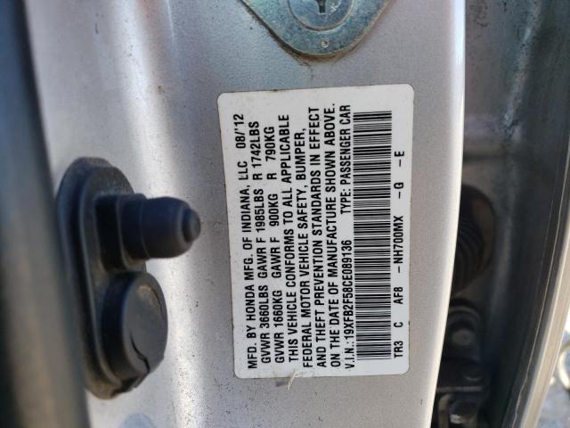 Photo 10 from auction – 2012 HONDA CIVIC LX with VIN 19XFB2F58CE089136