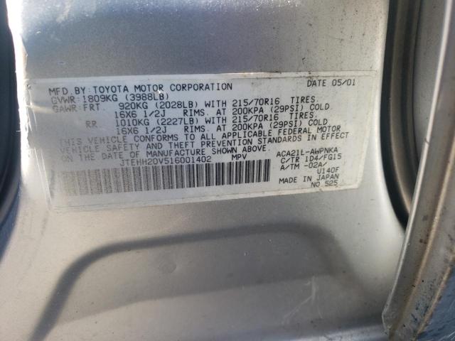 Photo 10 from auction – 2001 TOYOTA RAV4 with VIN JTEHH20V516001402